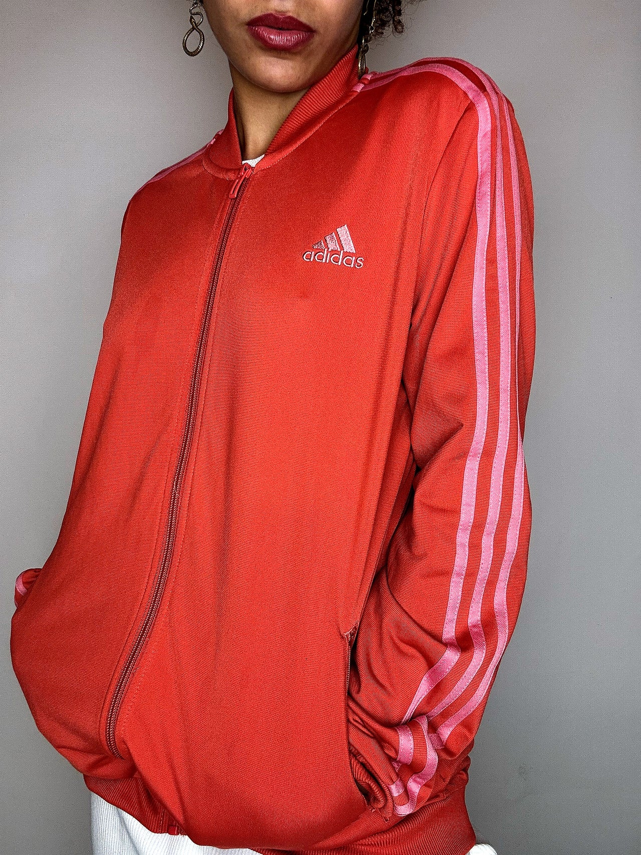 Jacket de sport rouge et rose ADIDAS L vintage