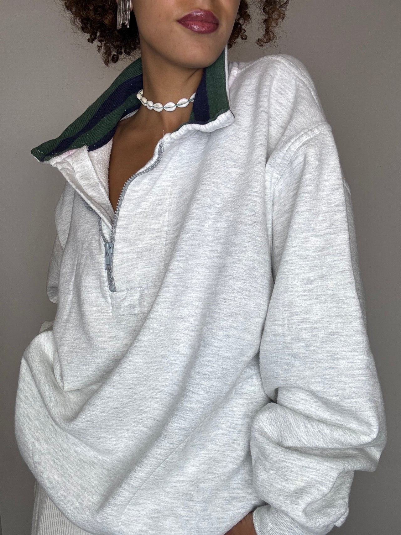 Sweat col cheminé gris L vintage