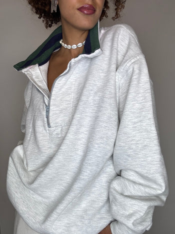 Sweat col cheminé gris L vintage