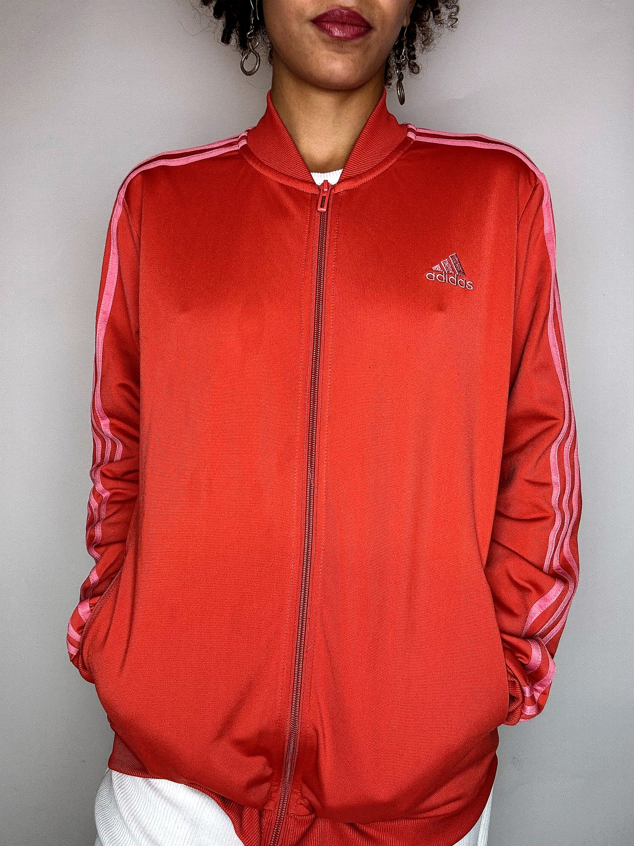 Jacket de sport rouge et rose ADIDAS L vintage