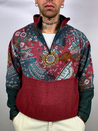 Burgundy graphic fleece with zip neck L/XL Vintage