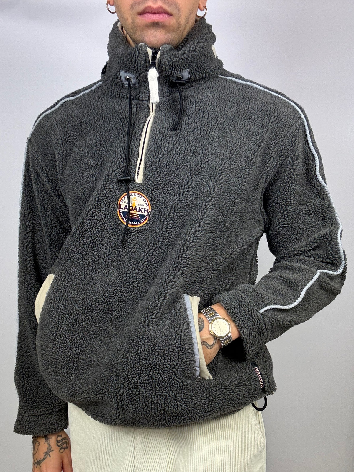 Vintage M Thick Grey Hooded Fleece