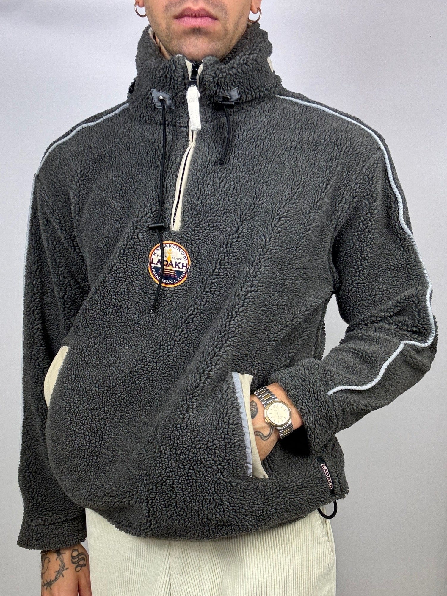Vintage M Thick Grey Hooded Fleece