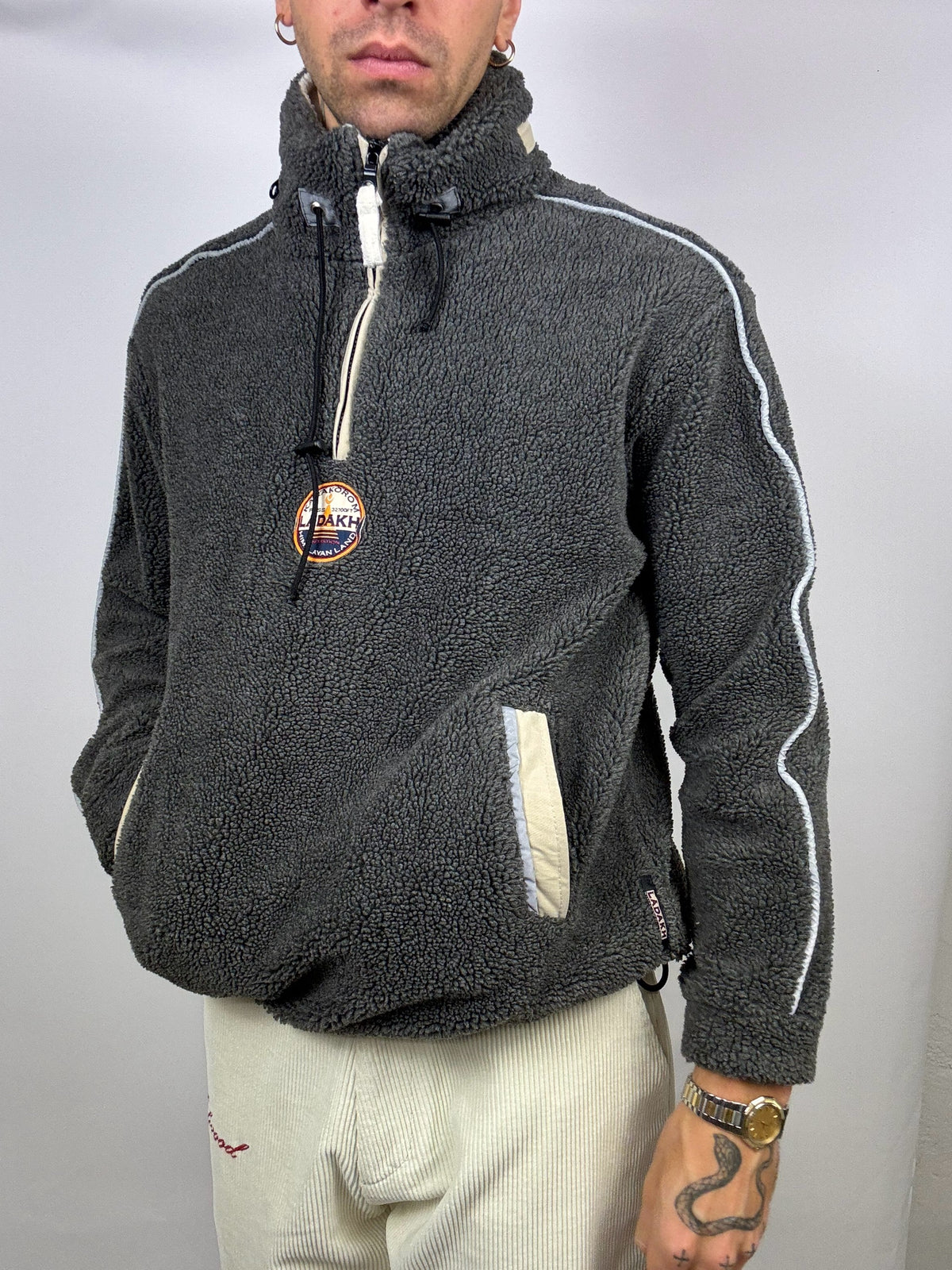 Vintage M Thick Grey Hooded Fleece