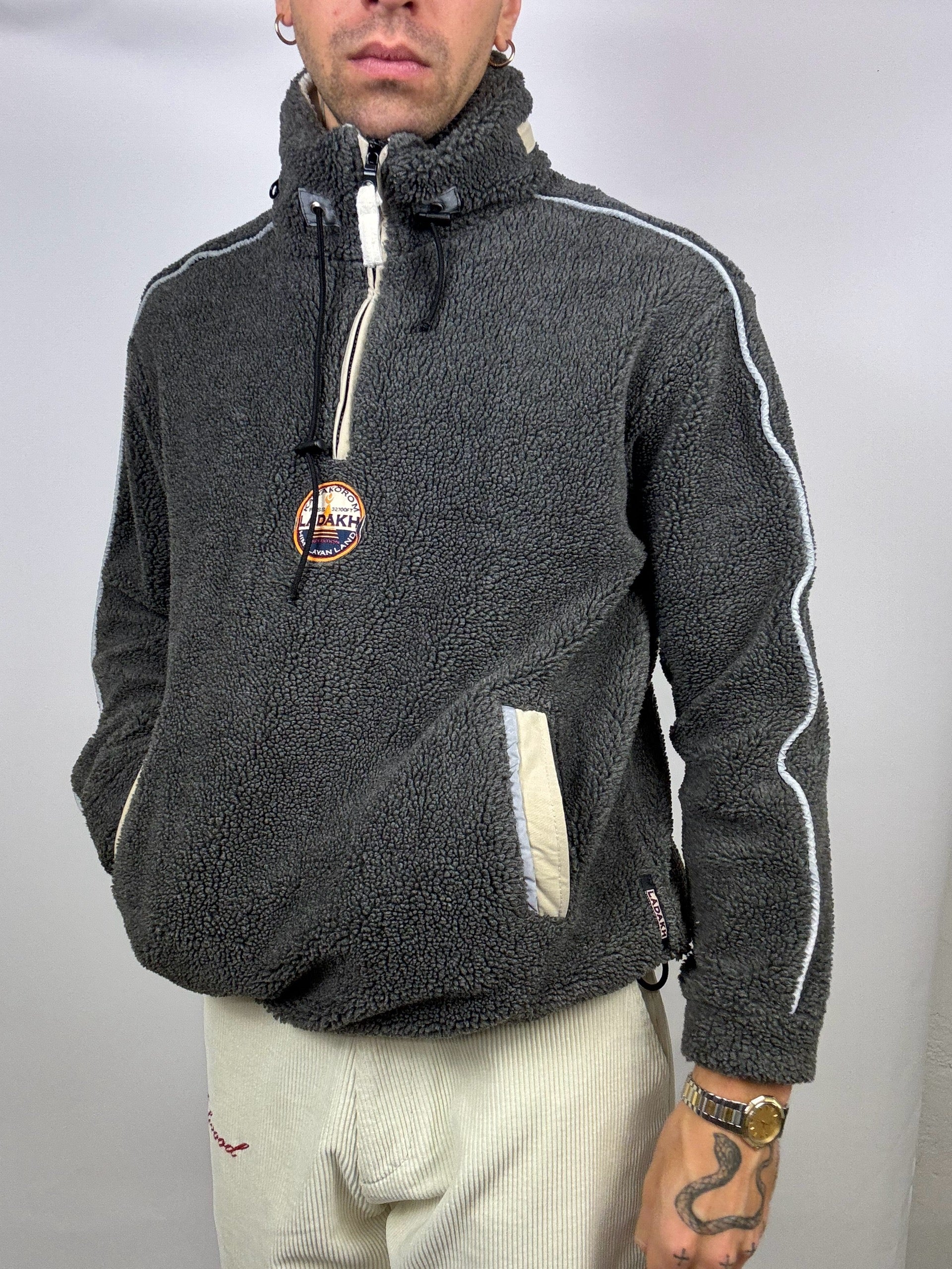 Vintage M Thick Grey Hooded Fleece