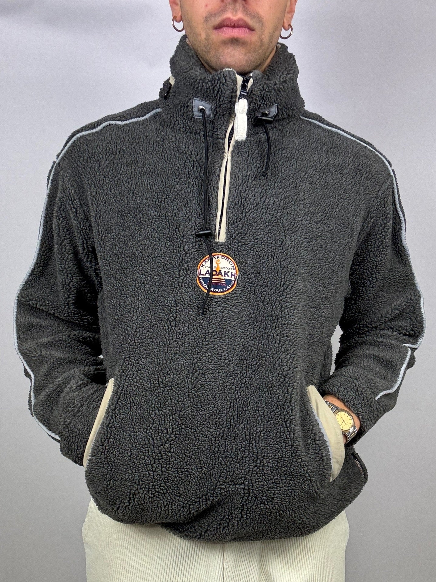 Vintage M Thick Grey Hooded Fleece