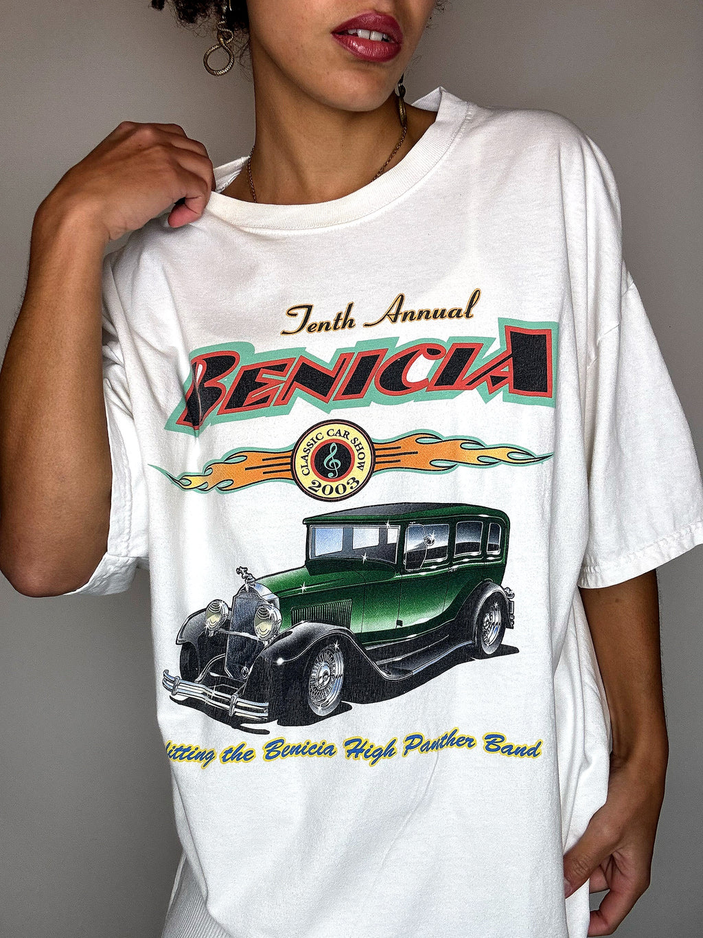 Weißes Vintage-T-Shirt mit Grafik, Größe XL