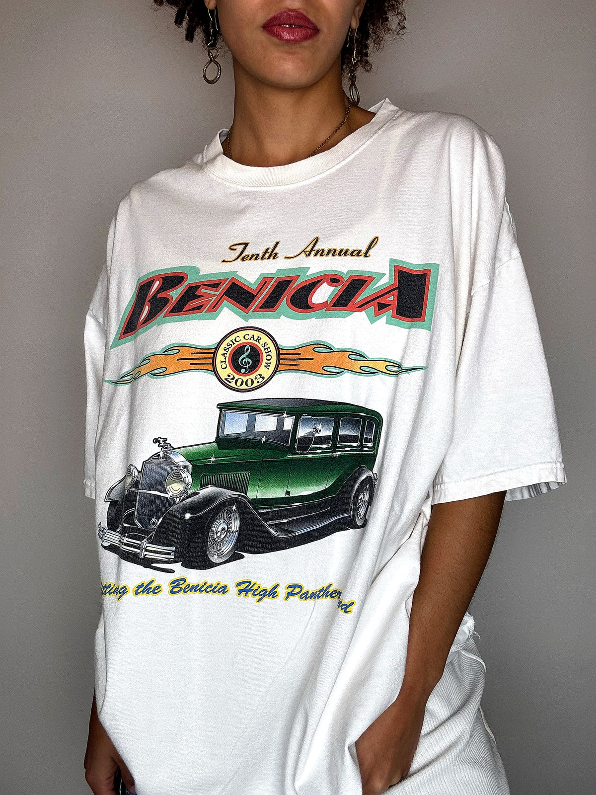 Weißes Vintage-T-Shirt mit Grafik, Größe XL