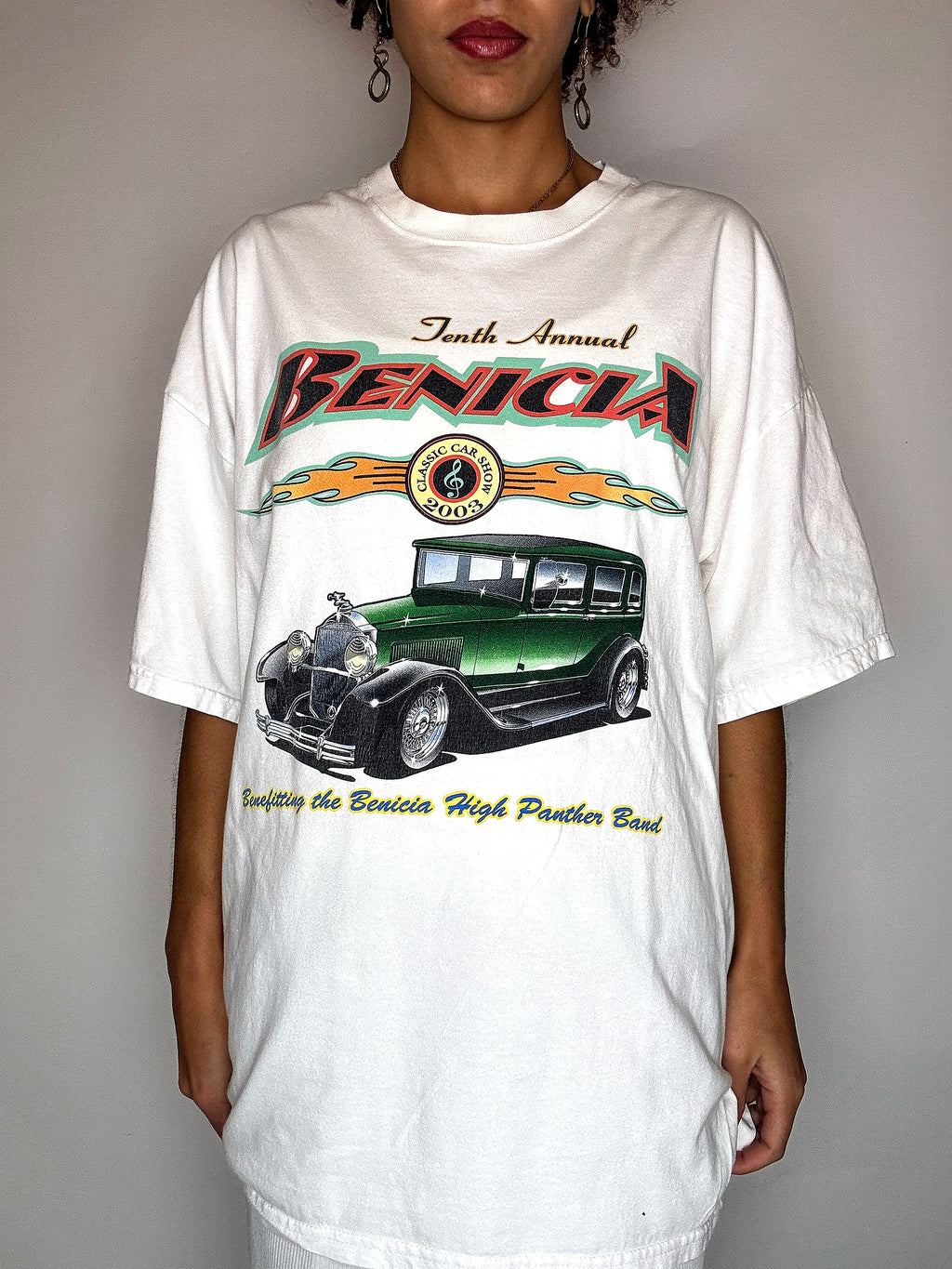 Weißes Vintage-T-Shirt mit Grafik, Größe XL