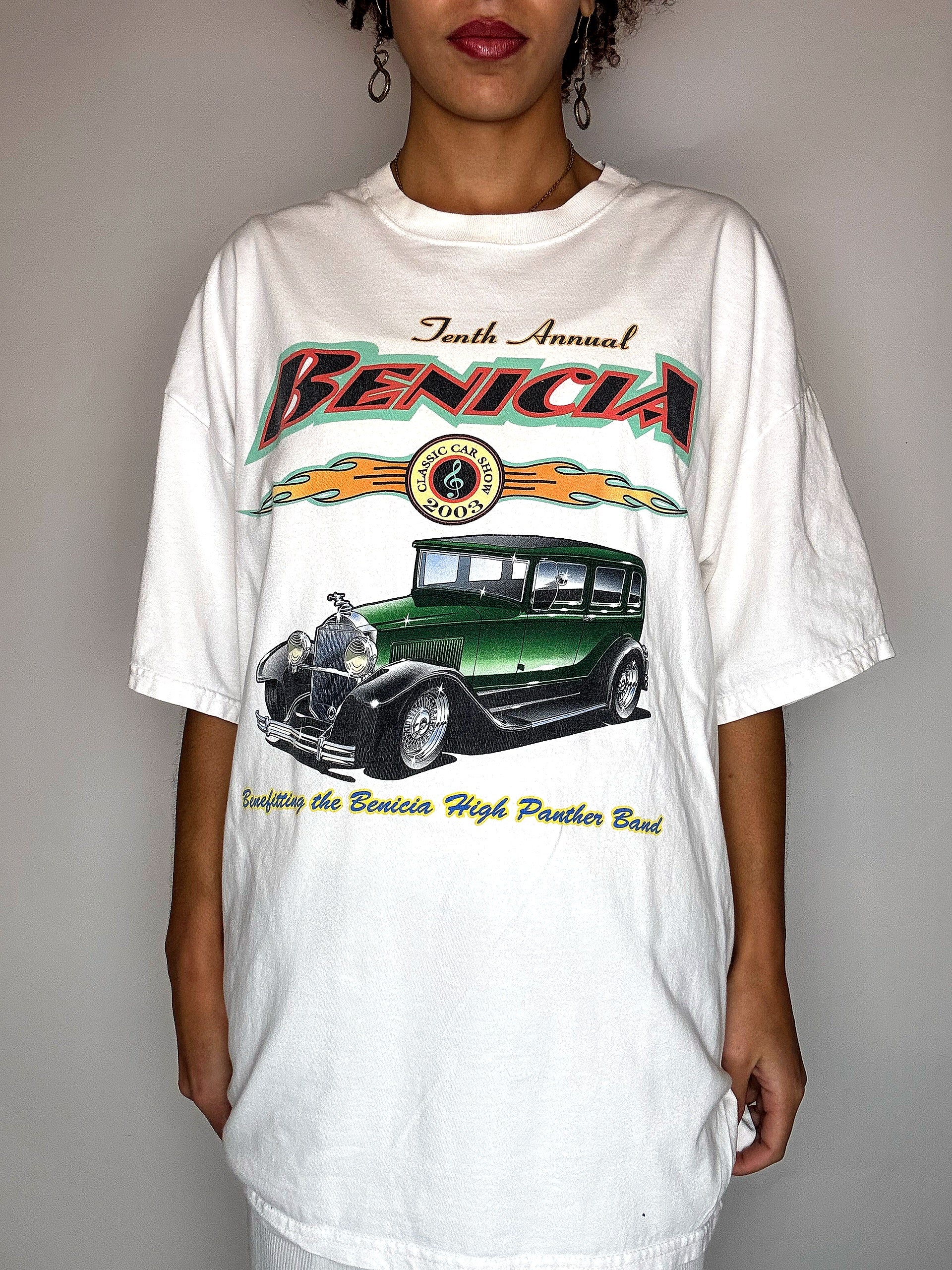 Weißes Vintage-T-Shirt mit Grafik, Größe XL