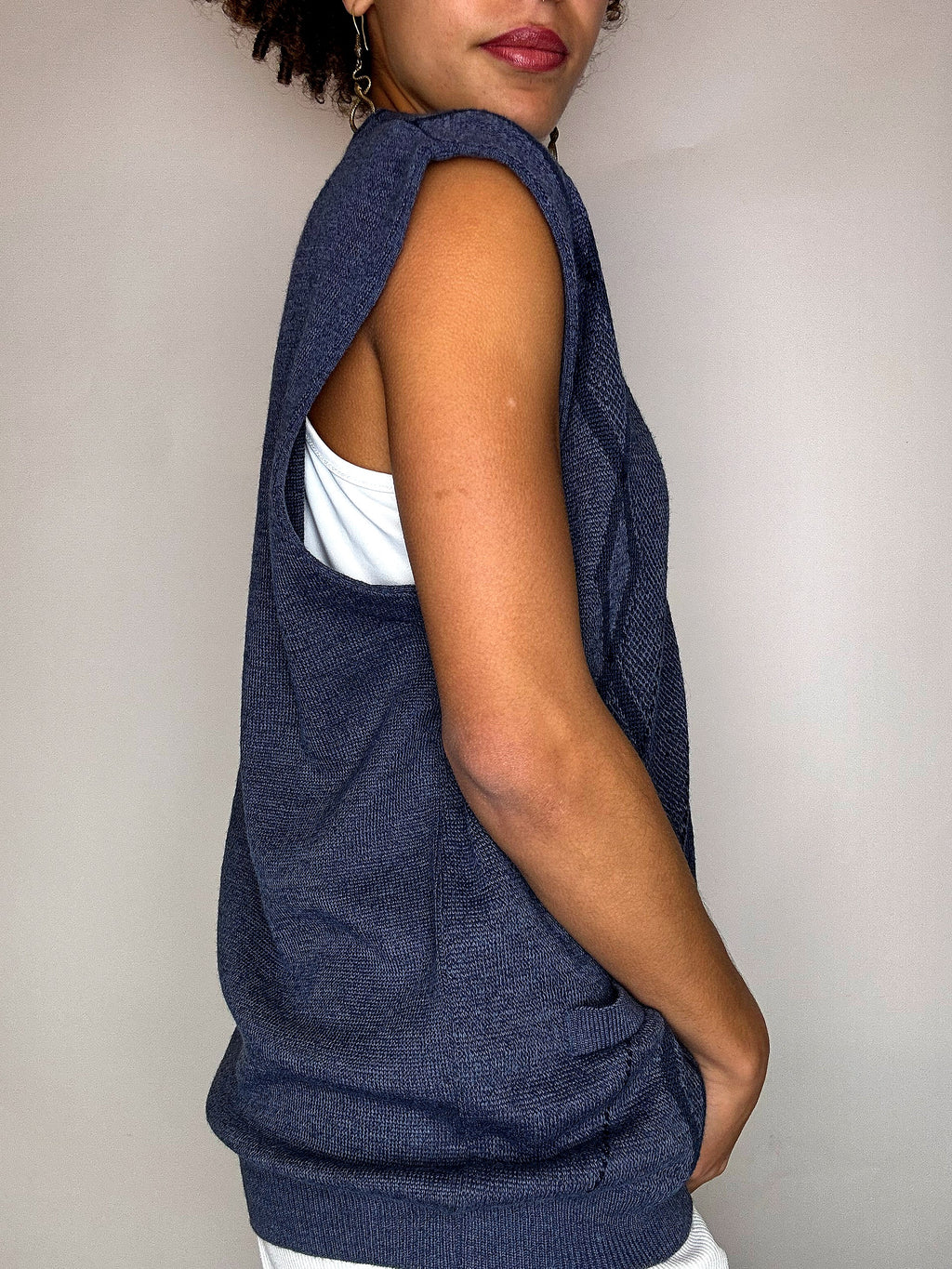 Vintage navy blue plaid knit vest L/XL