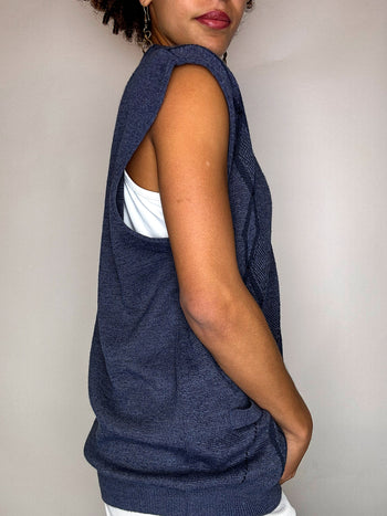 Gilet en maille bleu marine à carreaux L/XL vintage