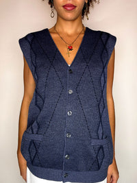 Vintage navy blue plaid knit vest L/XL