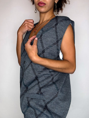 Gilet en maille gris à carreaux L/XL vintage