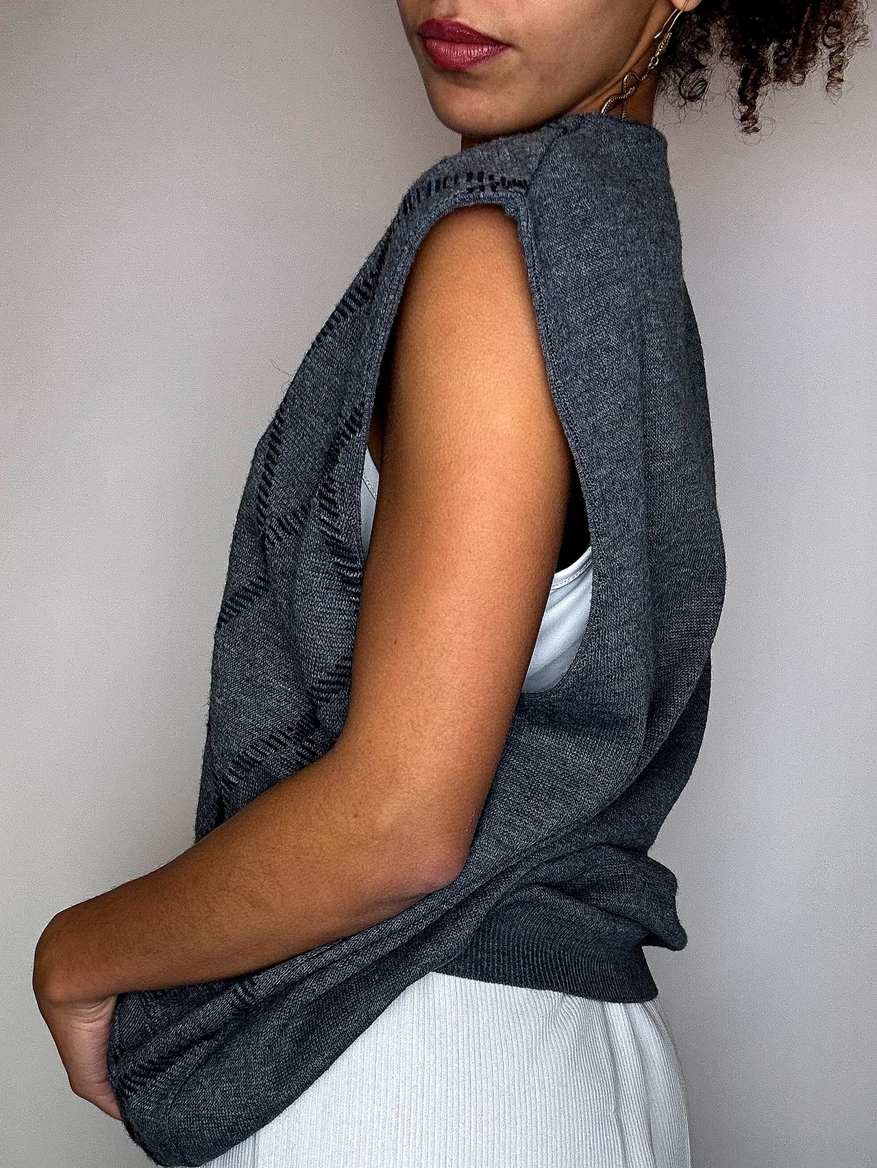 Gilet en maille gris à carreaux L/XL vintage