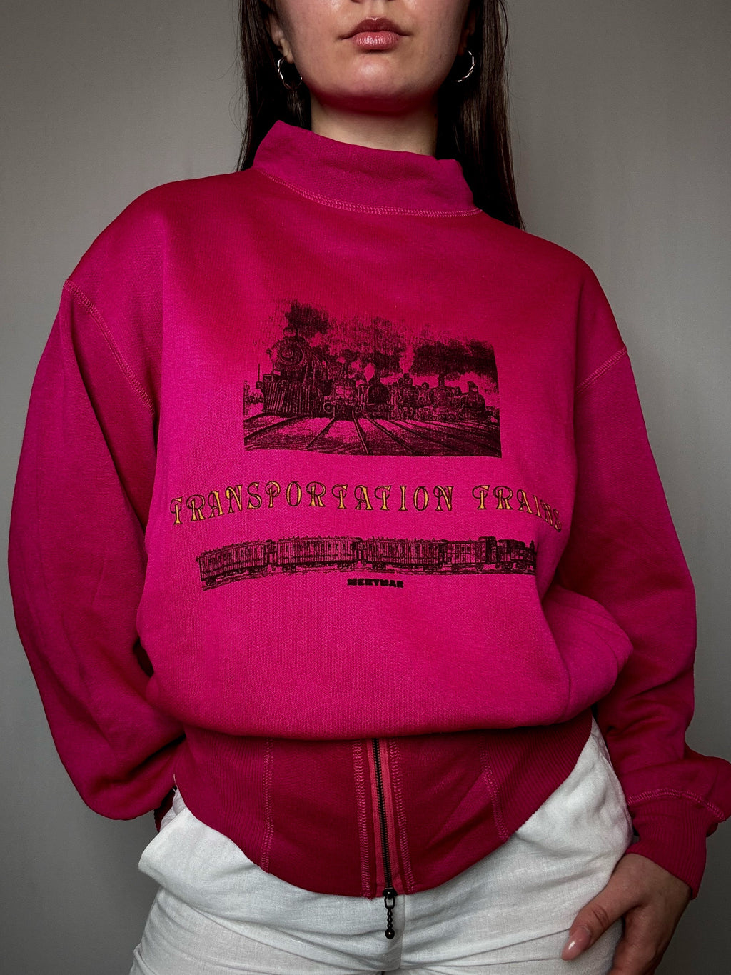 Sweat cintré imprimé rose M vintage