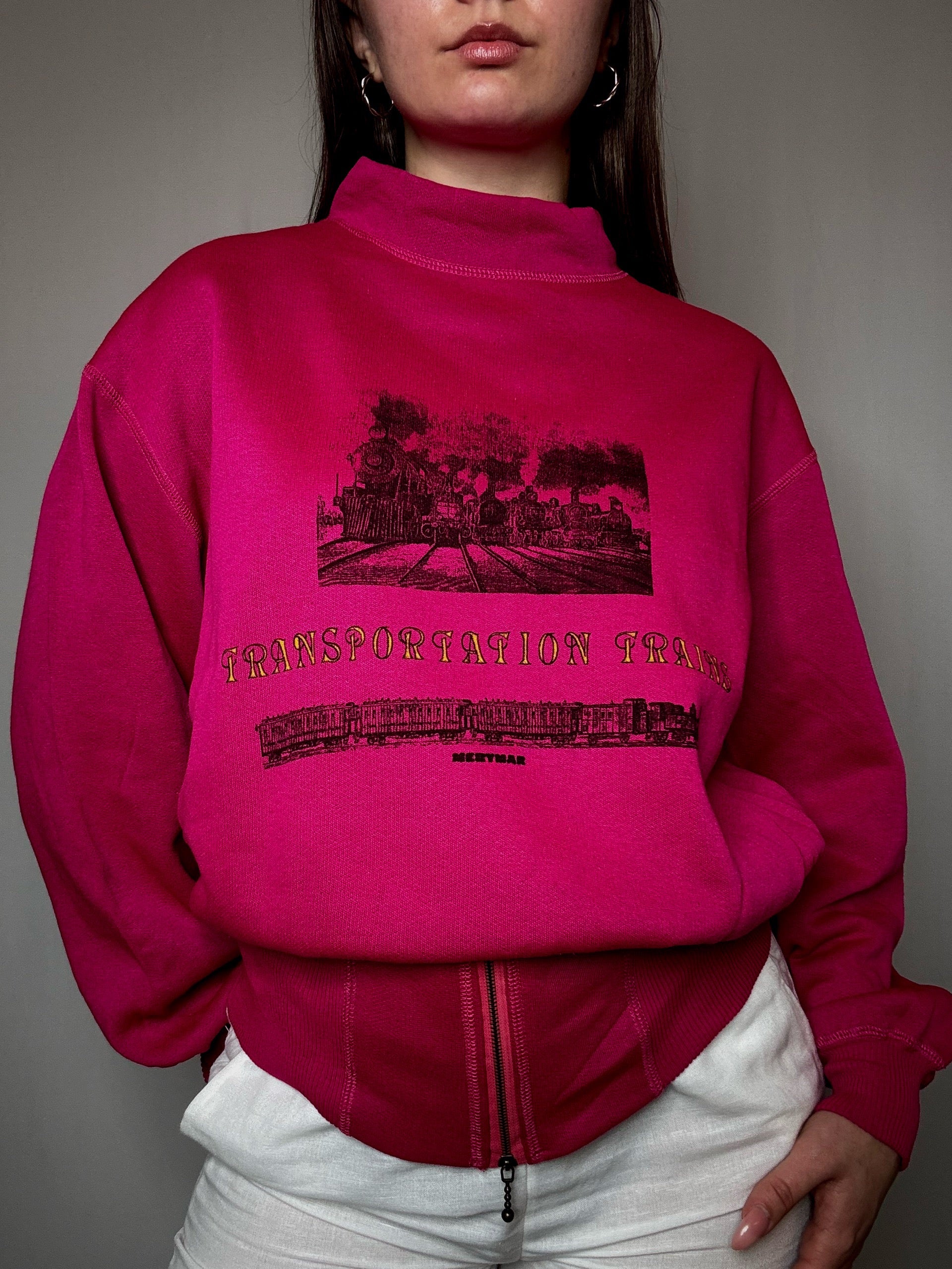 Sweat cintré imprimé rose M vintage