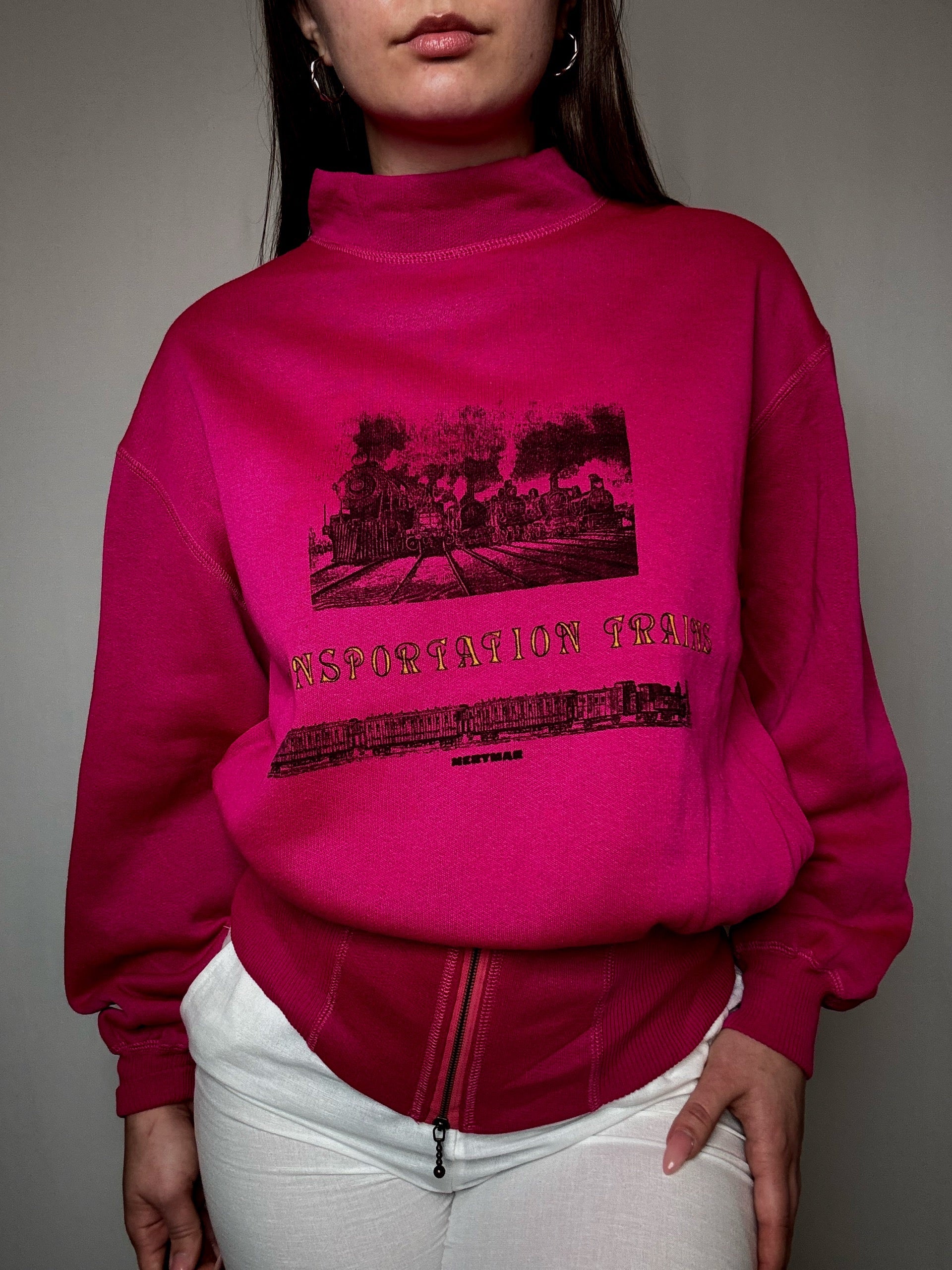 Sweat cintré imprimé rose M vintage