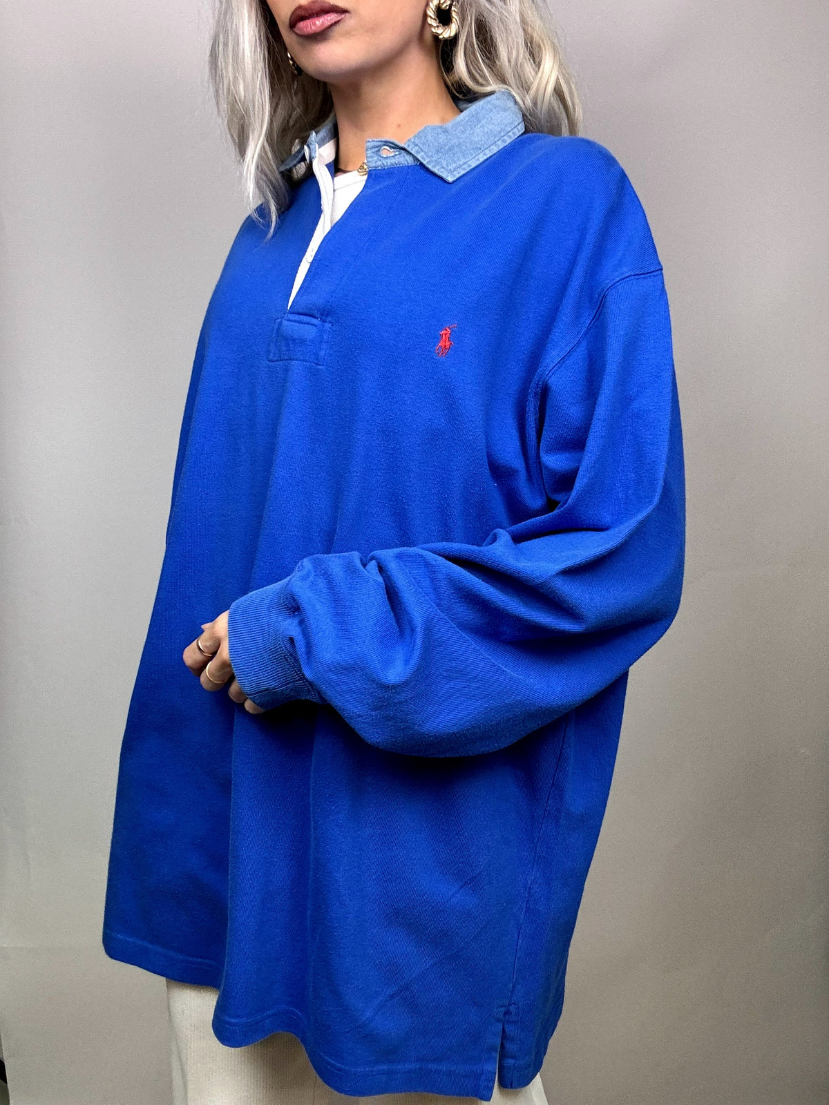 Long sleeve polo shirt L blue RALPH LAUREN vintage