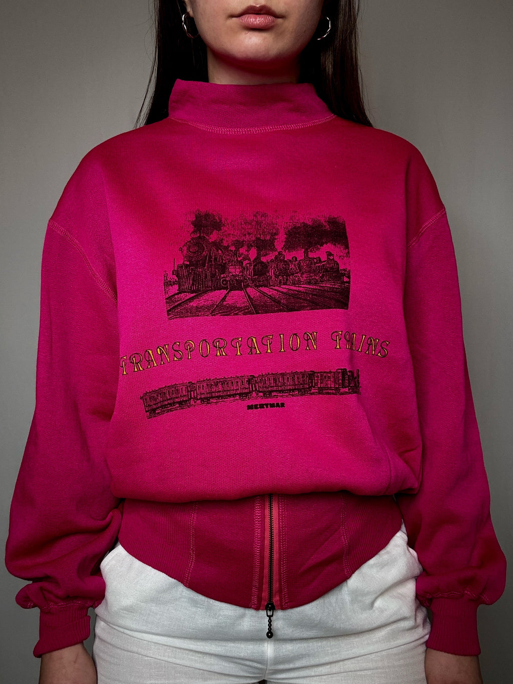 Sweat cintré imprimé rose M vintage