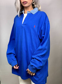 Long sleeve polo shirt L blue RALPH LAUREN vintage