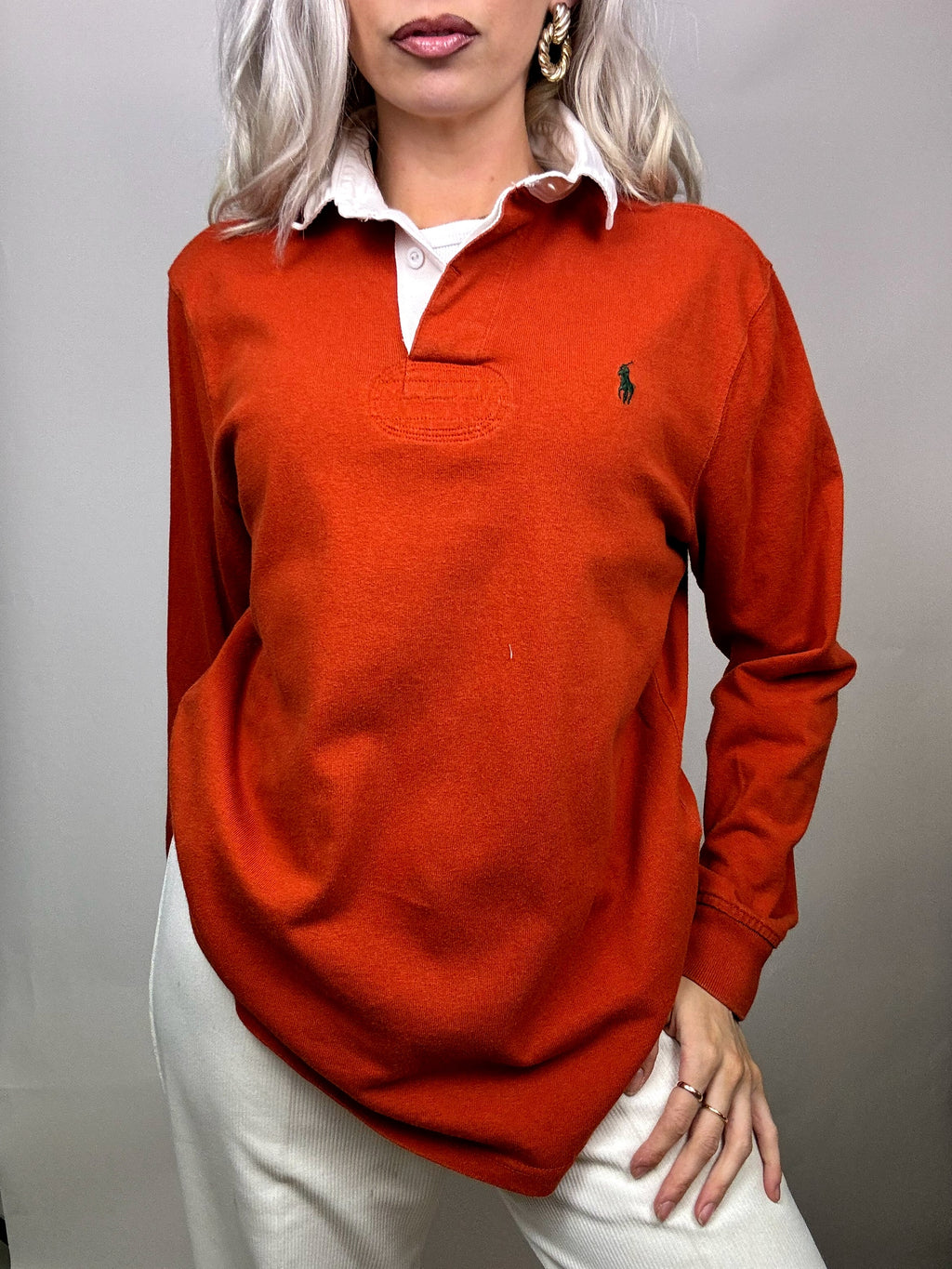 Vintage RALPH LAUREN red long-sleeved polo shirt M