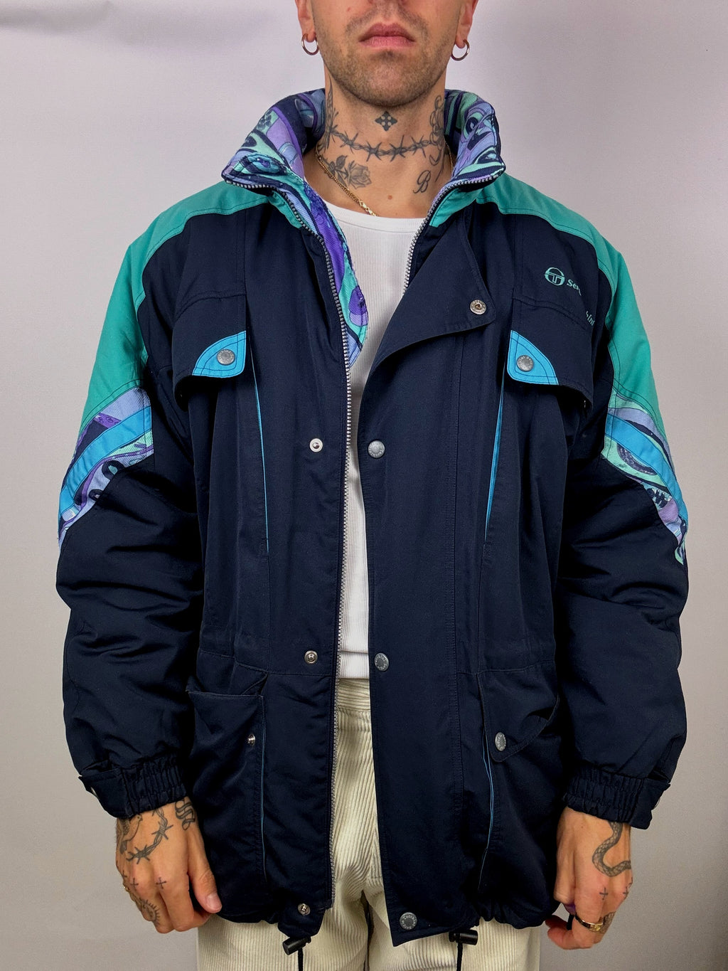 SERGIO TACCHINI L/XL blue puffy jacket Vintage
