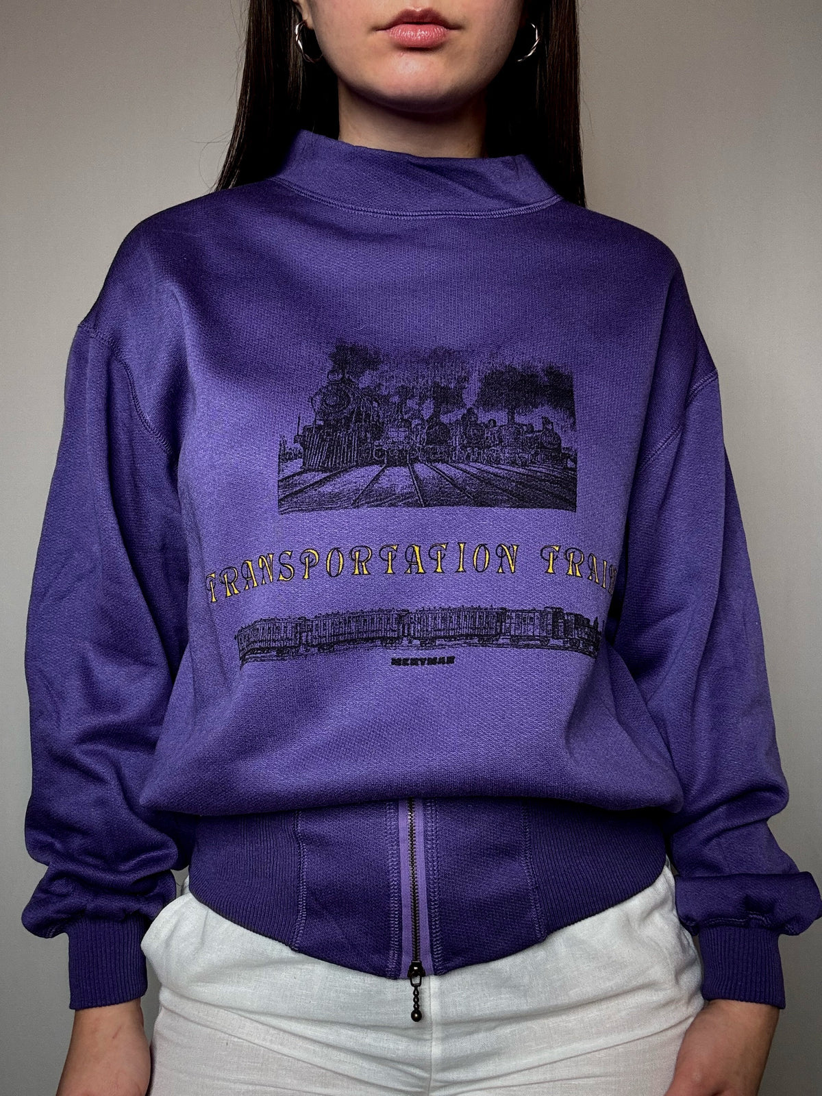 Sweat cintré imprimé violet M vintage