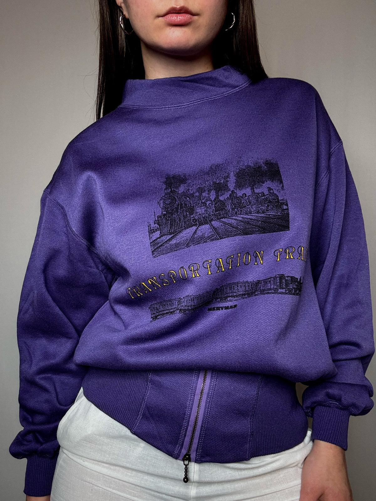 Sweat cintré imprimé violet M vintage