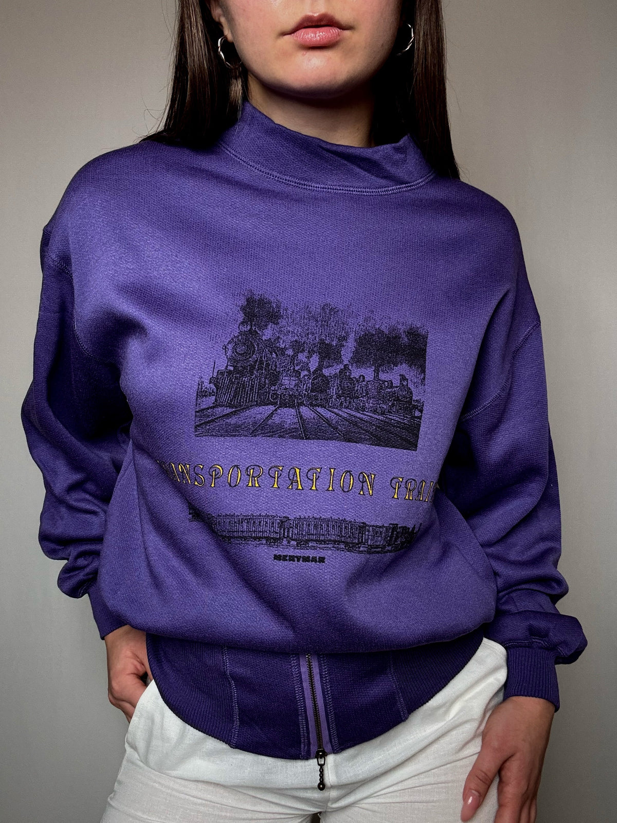 Sweat cintré imprimé violet M vintage