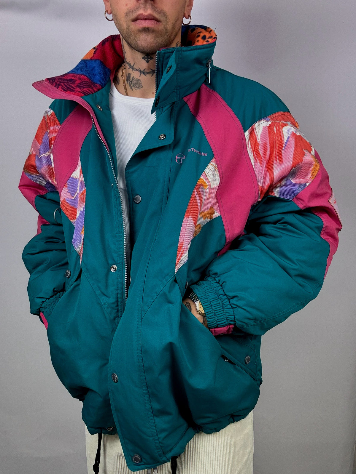 SERGIO TACCHINI puffy jacket L/XL duck and pink Vintage