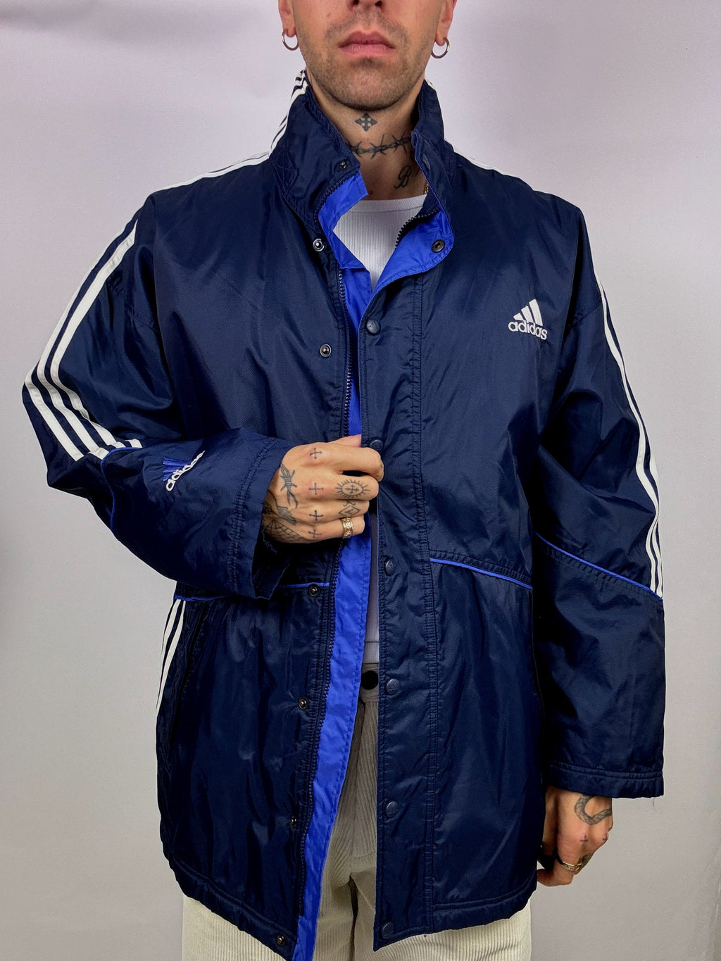 ADIDAS Blau XL Vintage Wasserdichte Jacke