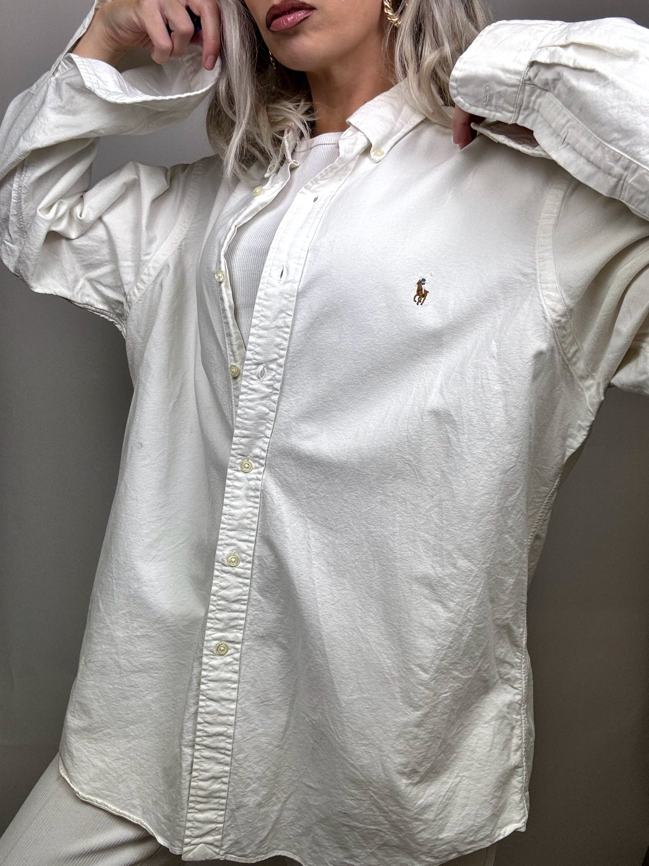 Chemise blanche logo PolyPonyMulticolore RALPH LAUREN XL Vintage