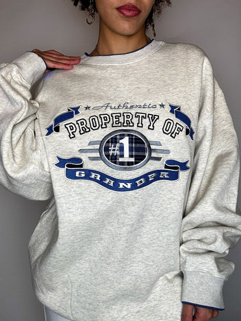 Sweat à col rond oversized brodé M vintage