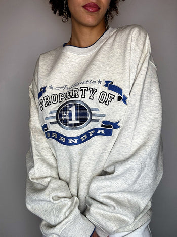 Sweat à col rond oversized brodé M vintage