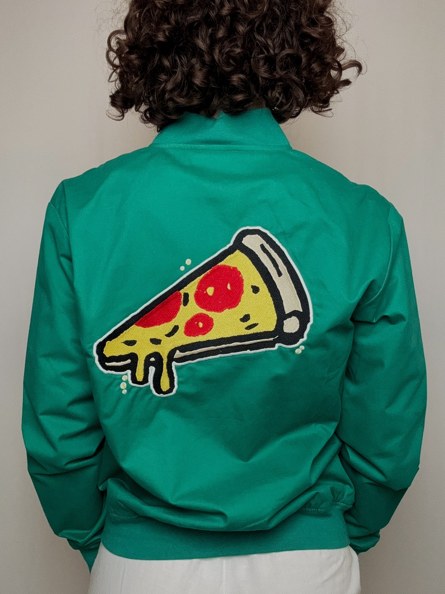 Vintage Sommerjacke mit Pizza-Stickerei, Größe M