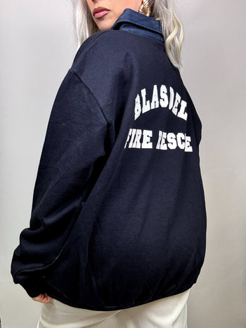 Sweat à zip marine col denim L/XL Vintage