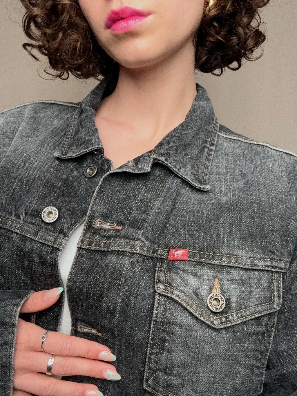 Veste en denim grise Mustang L vintage