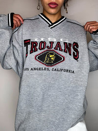 Sweat gris col V brodé NUTMEG XL vintage