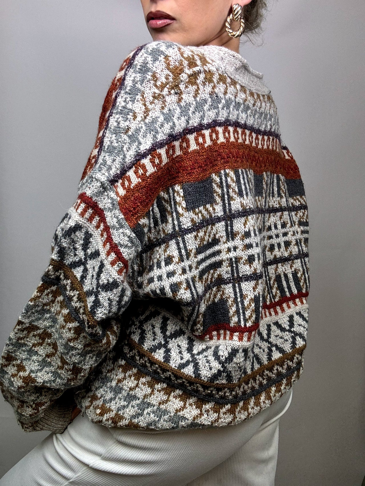 Cardigan à motif en laine L/XL Vintage