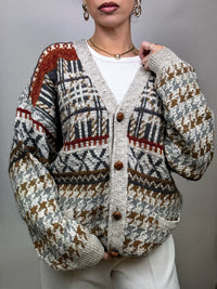 Vintage L/XL Wool Patterned Cardigan