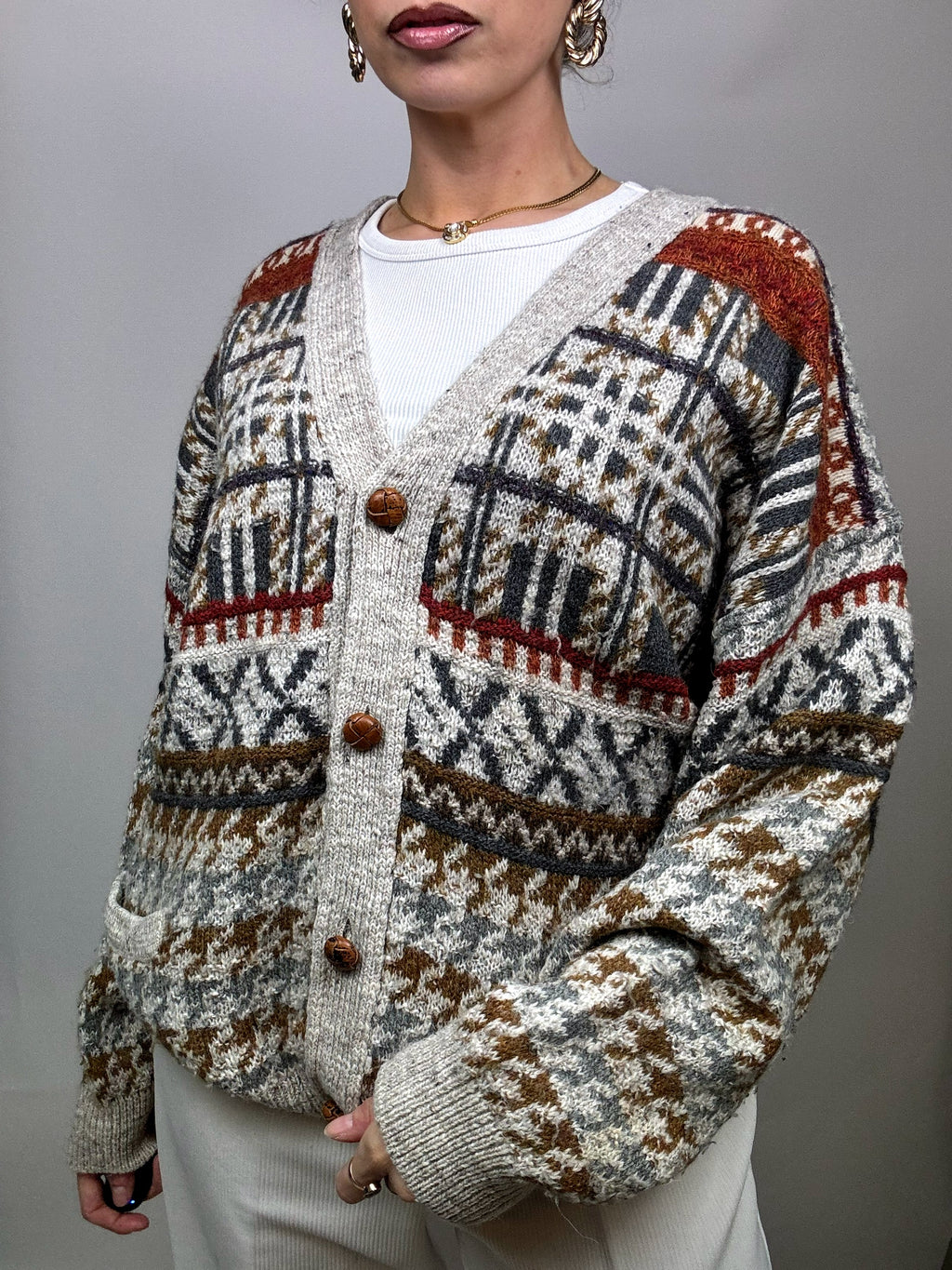 Vintage L/XL Wool Patterned Cardigan