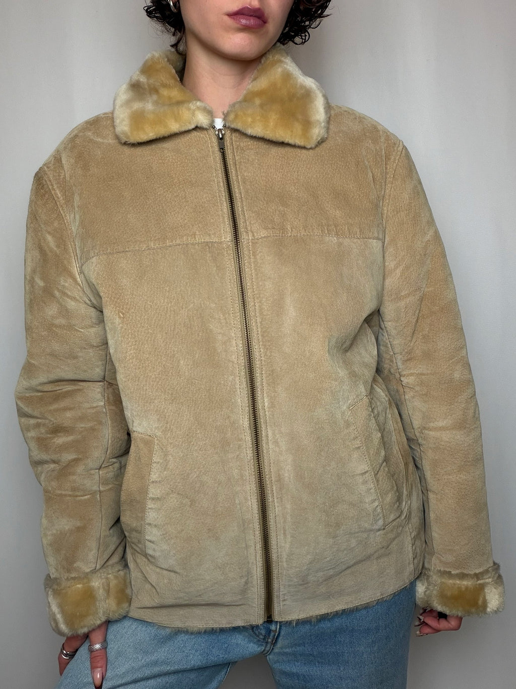 Peau lainée beige courte M vintage