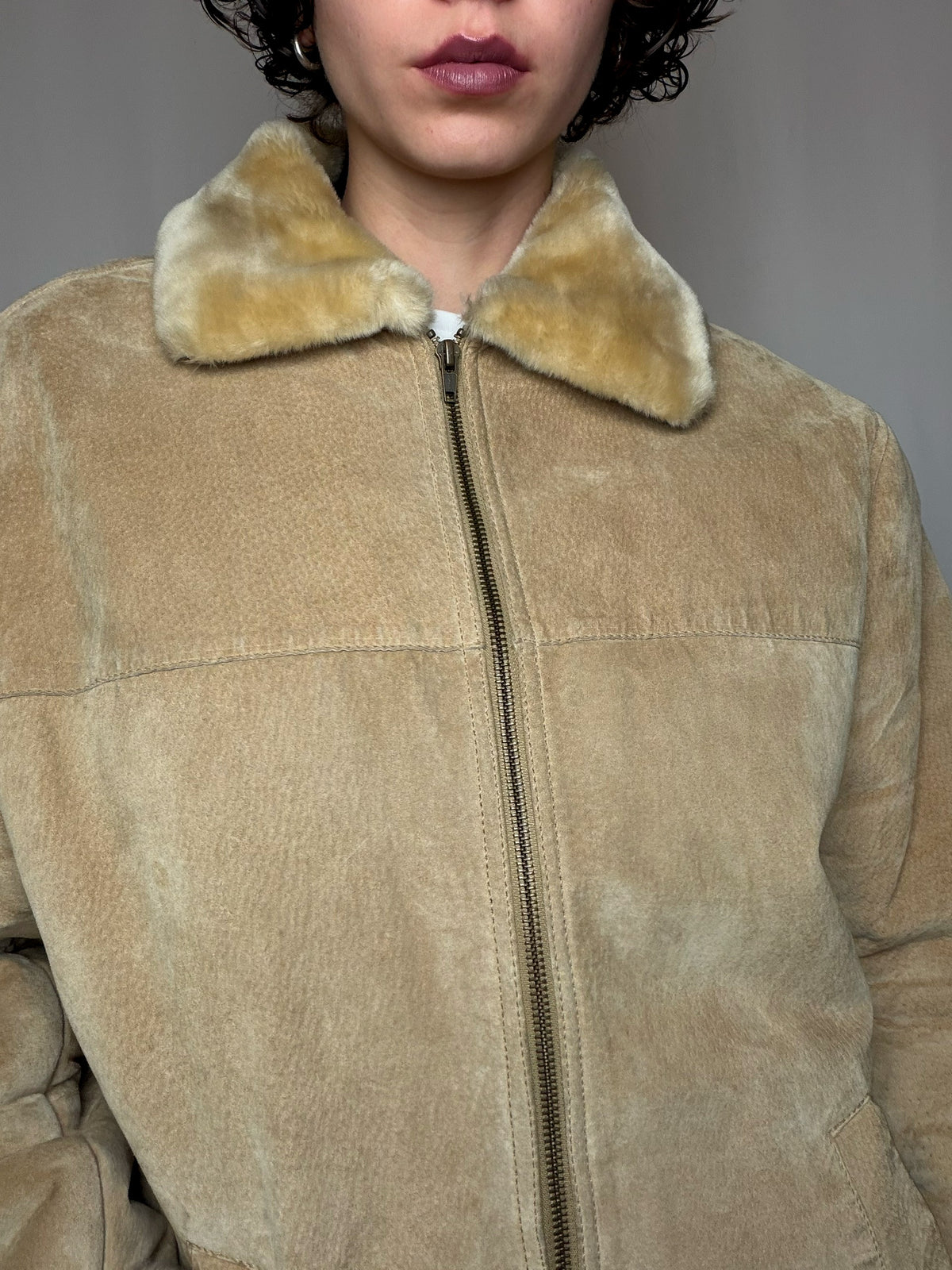 Peau lainée beige courte M vintage