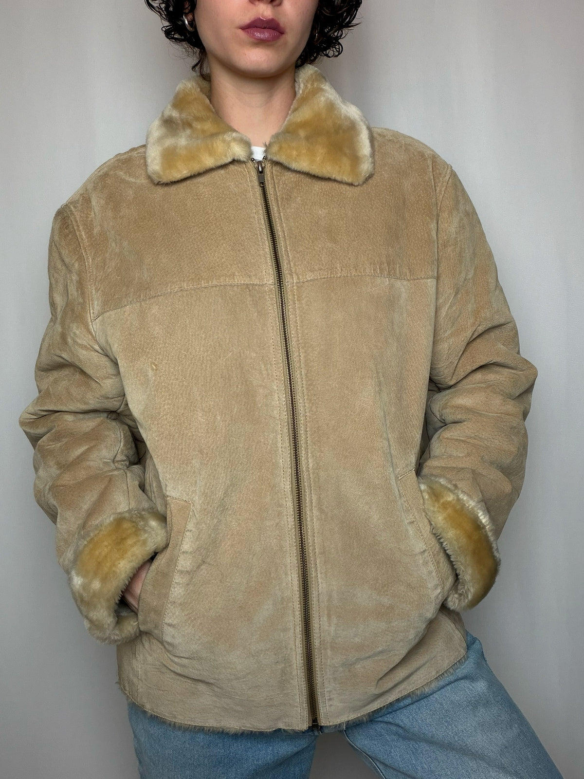 Peau lainée beige courte M vintage