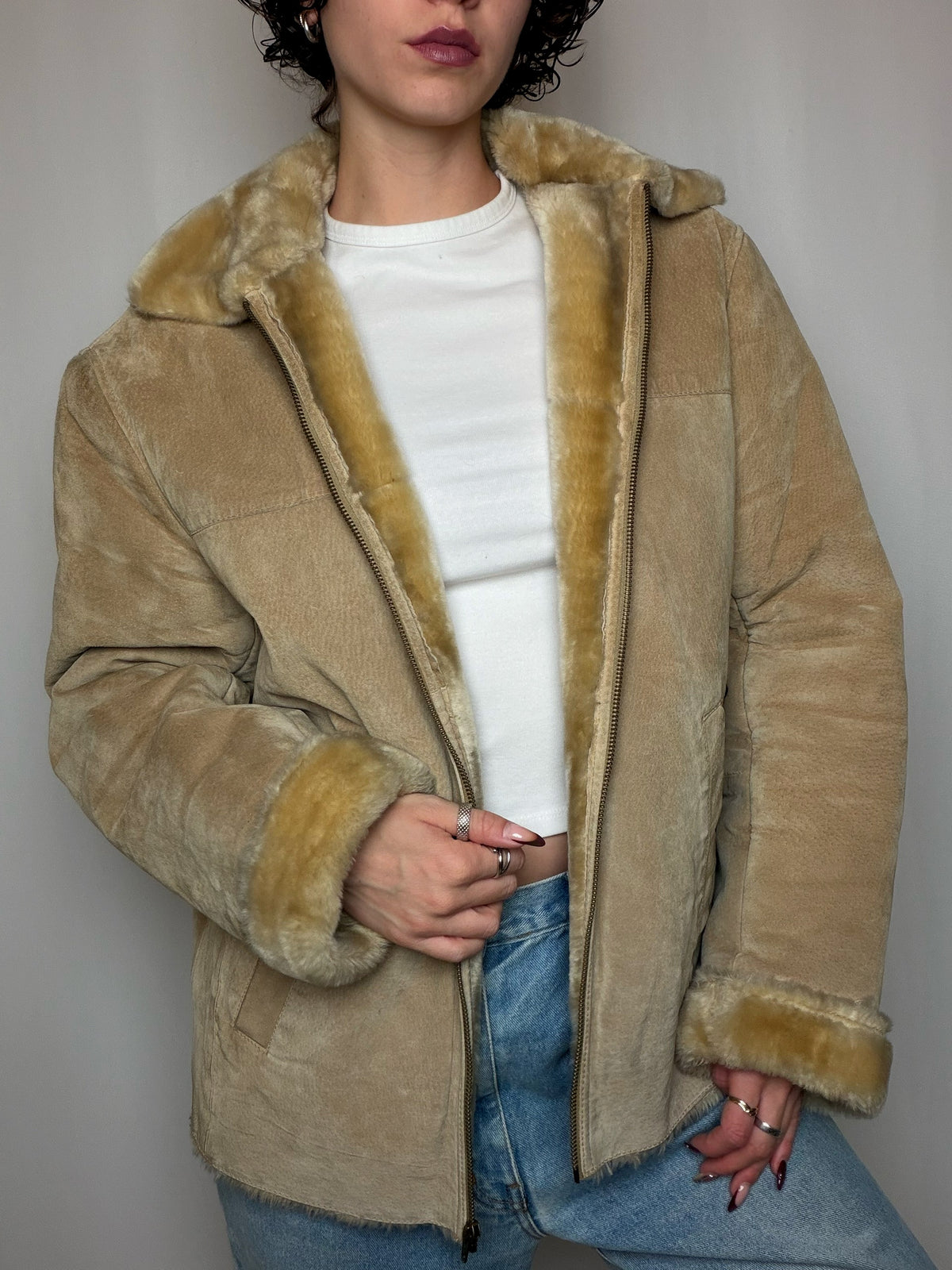 Peau lainée beige courte M vintage