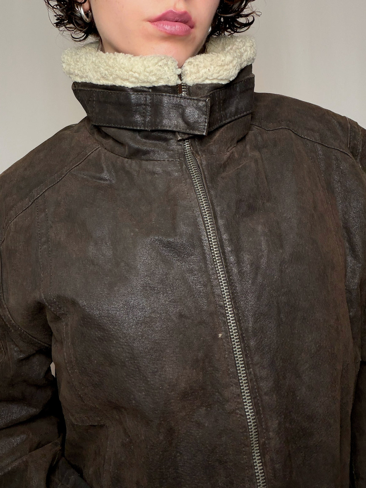 Peau lainée brune courte L/XL vintage