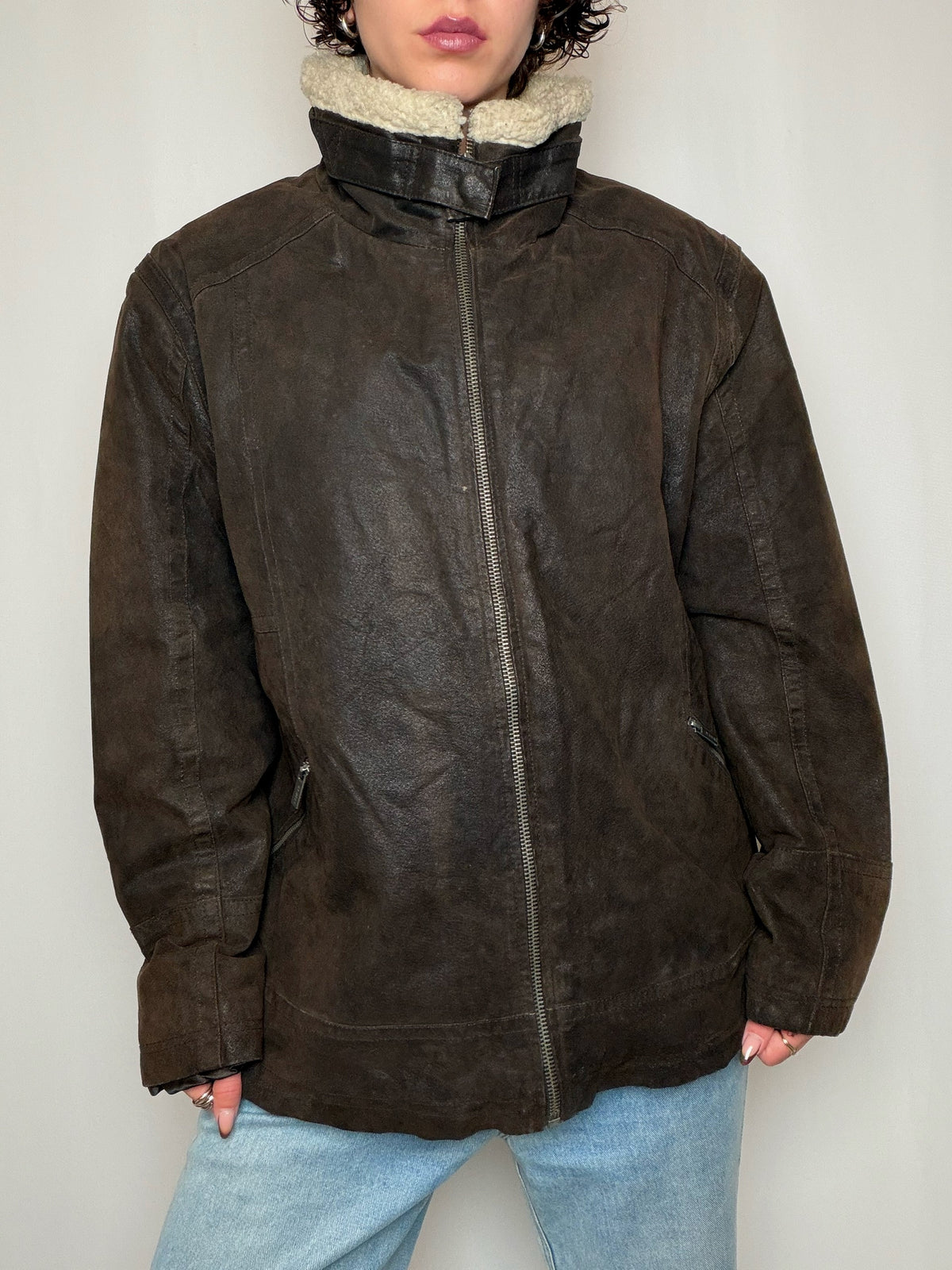 Peau lainée brune courte L/XL vintage