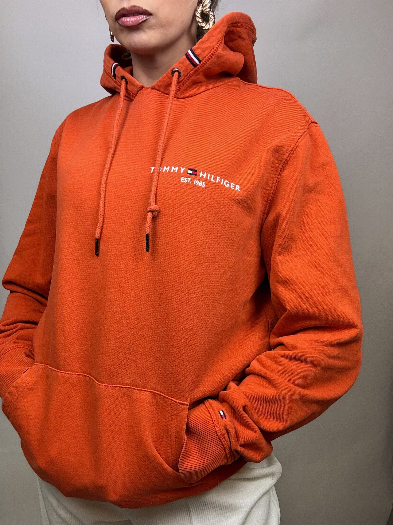 Sweat à capuche orange TOMMY HILFIGER XL vintage