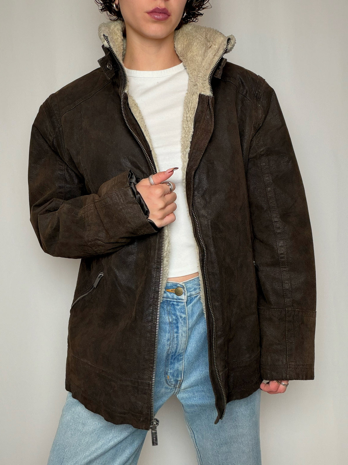 Peau lainée brune courte L/XL vintage